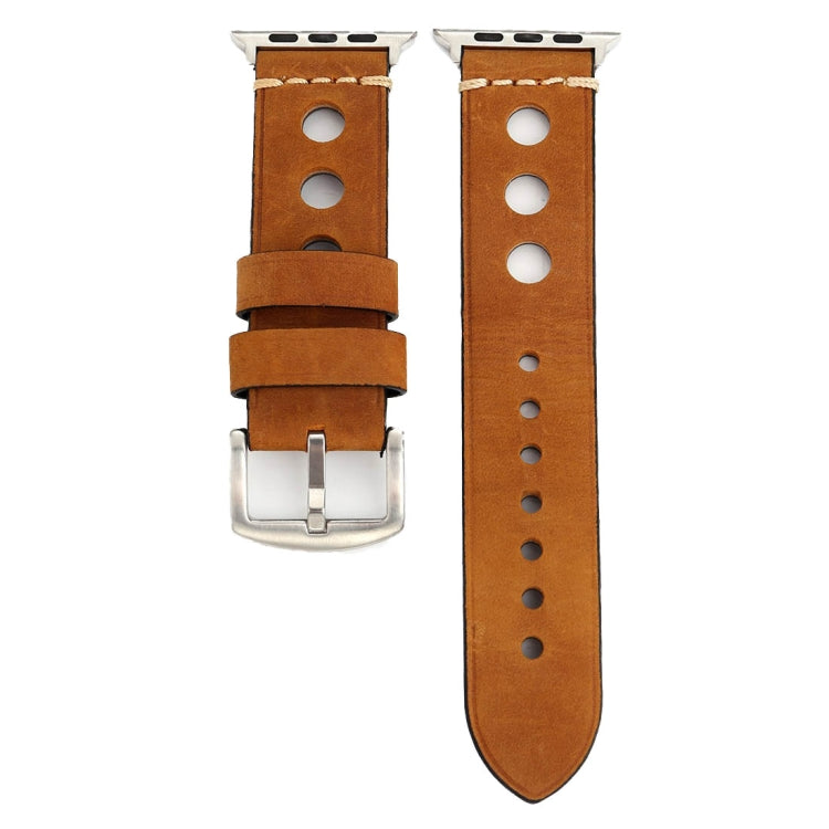 For Apple Watch Series 9&8&7 41mm / SE 3&SE 2&6&SE&5&4 40mm / 3&2&1 38mm Retro Hole Genuine Leather Wrist Watch Band(Brown) - Watch Bands by buy2fix | Online Shopping UK | buy2fix