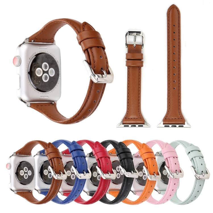 Simple Fashion Genuine Leather T Type Watch Band for Apple Watch Series 3 & 2 & 1 38mm(Brown) - Watch Bands by buy2fix | Online Shopping UK | buy2fix