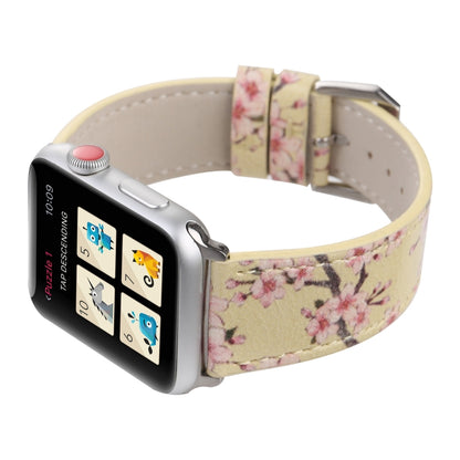 Fashion Plum Blossom Pattern Genuine Leather Wrist Watch Band for Apple Watch Series 3 & 2 & 1 42mm(Yellow) - Watch Bands by buy2fix | Online Shopping UK | buy2fix