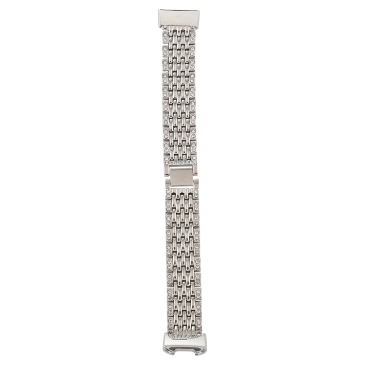 For Fitbit Charge 3 Diamond-studded Stainless Steel  Watch Band(Silver) - Watch Bands by buy2fix | Online Shopping UK | buy2fix