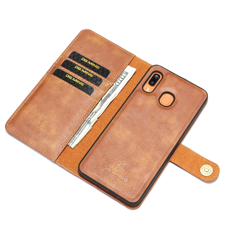 For Galaxy A20 & A30 & M10s DG.MING Crazy Horse Texture Flip Detachable Magnetic Leather Case with Holder & Card Slots & Wallet(Brown) - Galaxy Phone Cases by DG.MING | Online Shopping UK | buy2fix