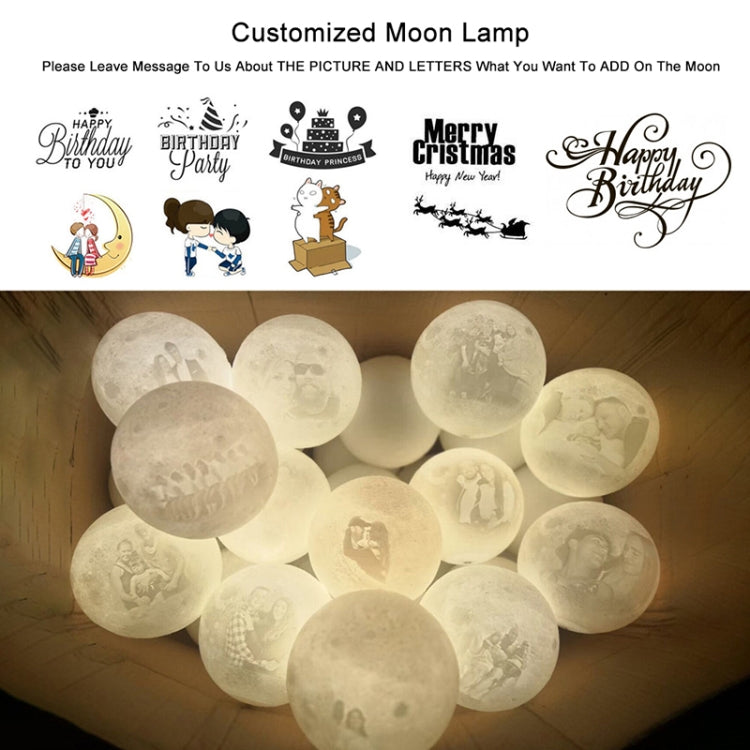 Customized Touch Switch 3-color 3D Print Moon Lamp USB Charging Energy-saving LED Night Light with Wooden Holder Base, Diameter:8cm - Night Lights by buy2fix | Online Shopping UK | buy2fix