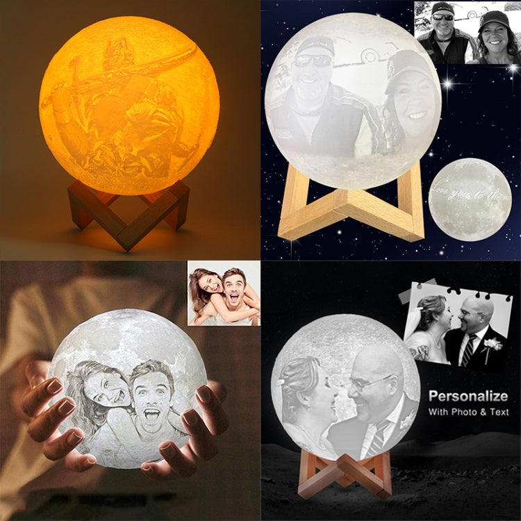 Customized Touch Switch 3-color 3D Print Moon Lamp USB Charging Energy-saving LED Night Light with Wooden Holder Base, Diameter:8cm - Night Lights by buy2fix | Online Shopping UK | buy2fix