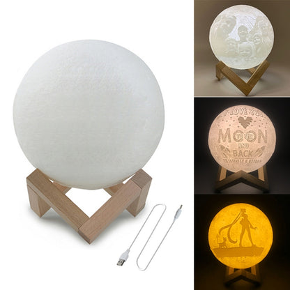 Customized Patted 3-color 3D Print Lamp USB Charging Energy-saving LED Night Light with Wooden Holder Base, Diameter:18cm - Night Lights by buy2fix | Online Shopping UK | buy2fix