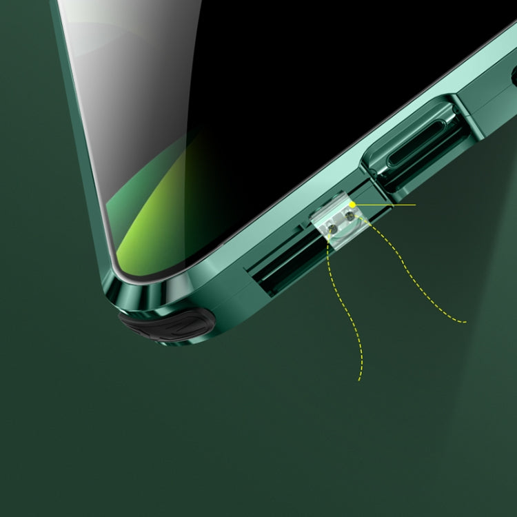 For iPhone 12 Pro Max Four-corner Shockproof Anti-peeping Magnetic Metal Frame Double-sided Tempered Glass Case(Dark Green) - iPhone 12 Pro Max Cases by buy2fix | Online Shopping UK | buy2fix