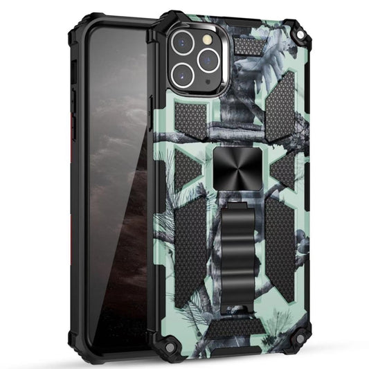 For iPhone 12 / 12 Pro Camouflage Armor Shockproof TPU + PC Magnetic Protective Case with Holder(Mint Green) - iPhone 12 / 12 Pro Cases by buy2fix | Online Shopping UK | buy2fix