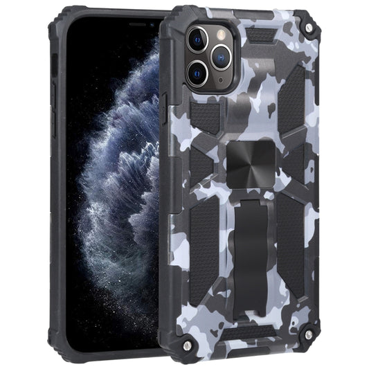 For iPhone 11 Pro Max Camouflage Armor Shockproof TPU + PC Magnetic Protective Case with Holder  (Grey) - iPhone 11 Pro Max Cases by buy2fix | Online Shopping UK | buy2fix