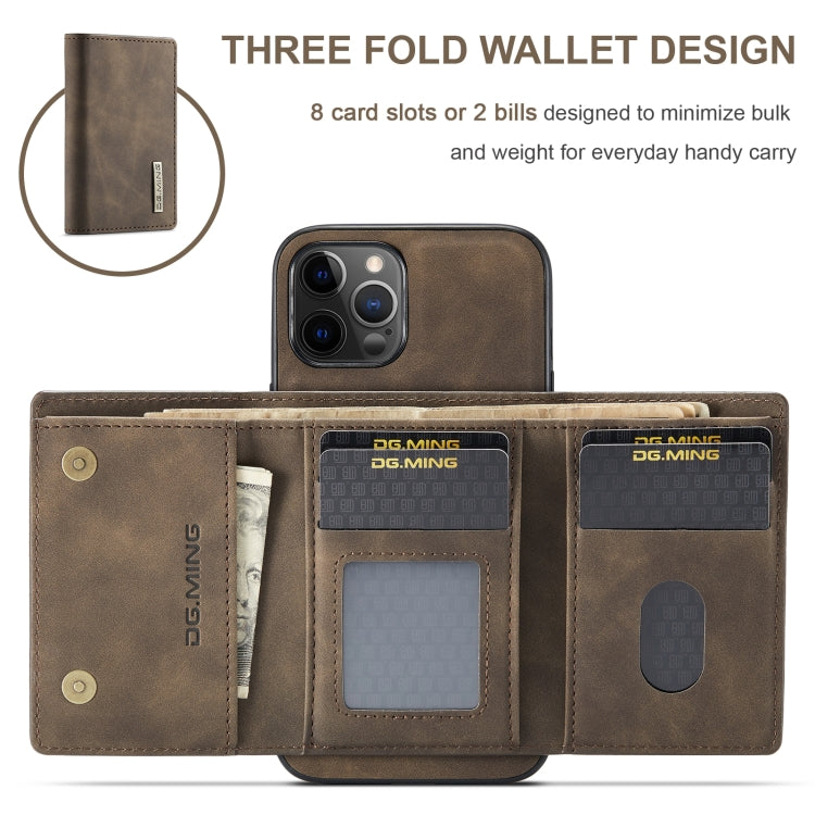 For iPhone 12 Pro Max DG.MING M1 Series 3-Fold Multi Card Wallet + Magnetic Back Cover Shockproof Case with Holder Function(Coffee) - iPhone 12 Pro Max Cases by DG.MING | Online Shopping UK | buy2fix