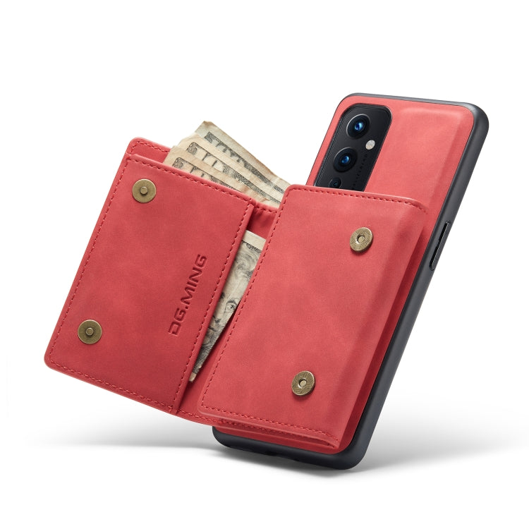 For OnePlus 9 (EU/NA) DG.MING M1 Series 3-Fold Multi Card Wallet  Back Cover Shockproof Case with Holder Function(Red) -  by DG.MING | Online Shopping UK | buy2fix