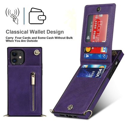 For iPhone 11 Cross-body Zipper Square TPU+PU Back Cover Case with Holder & Card Slots & Wallet & Strap (Purple) - iPhone 11 Cases by buy2fix | Online Shopping UK | buy2fix