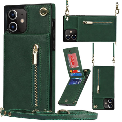 For iPhone 12 mini Cross-body Zipper Square TPU+PU Back Cover Case with Holder & Card Slots & Wallet & Strap (Green) - iPhone 12 mini Cases by buy2fix | Online Shopping UK | buy2fix