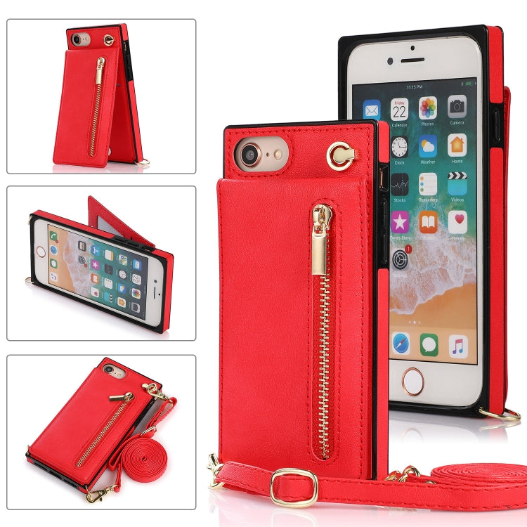 For iPhone SE 2022 / SE 2020 / 8 / 7 Cross-body Zipper Square TPU+PU Back Cover Case with Holder & Card Slots & Wallet & Strap(Red) - iPhone SE 2022 / 2020 / 8 / 7 Cases by buy2fix | Online Shopping UK | buy2fix