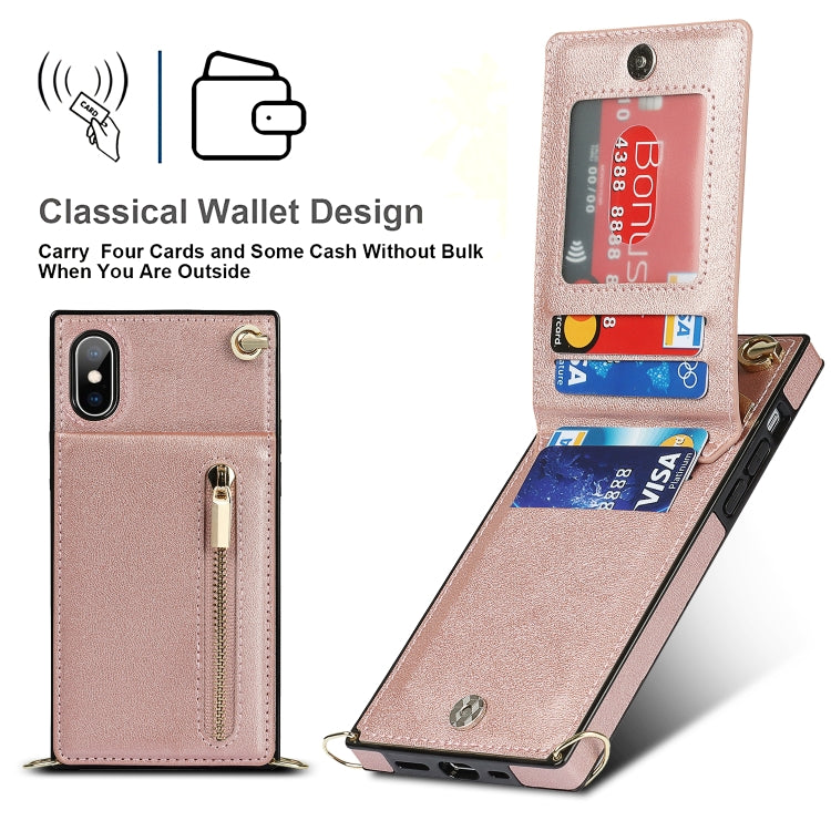 For iPhone XS Max Cross-body Zipper Square TPU+PU Back Cover Case with Holder & Card Slots & Wallet & Strap(Rose Gold) - More iPhone Cases by buy2fix | Online Shopping UK | buy2fix