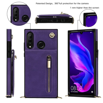 For Huawei P30 Lite Cross-body Zipper Square TPU+PU Back Cover Case with Holder & Card Slots & Wallet & Strap(Purple) - Huawei Cases by buy2fix | Online Shopping UK | buy2fix