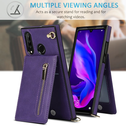 For Huawei P30 Lite Cross-body Zipper Square TPU+PU Back Cover Case with Holder & Card Slots & Wallet & Strap(Purple) - Huawei Cases by buy2fix | Online Shopping UK | buy2fix