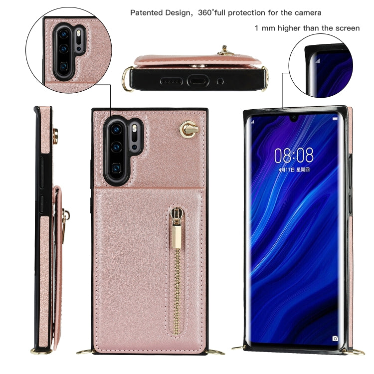 For Huawei P30 Pro Cross-body Zipper Square TPU+PU Back Cover Case with Holder & Card Slots & Wallet & Strap(Rose Gold) - Huawei Cases by buy2fix | Online Shopping UK | buy2fix