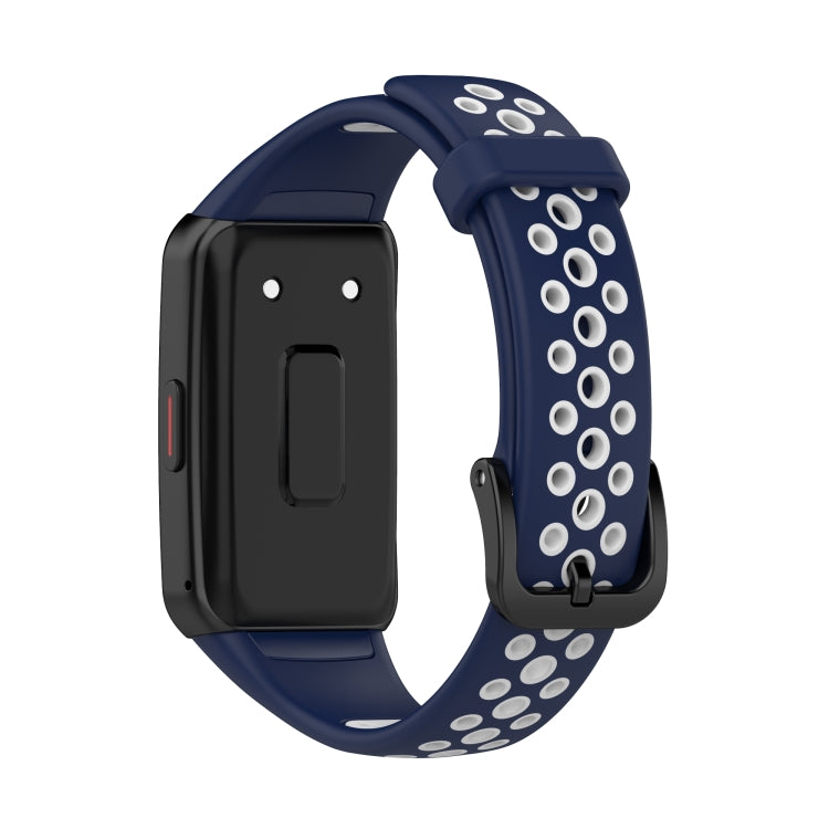 For Huawei Band 6 / Honor Band 6 Universal Two-color Breathable Silicone Watch Band(Midnight Blue White) - Watch Bands by buy2fix | Online Shopping UK | buy2fix