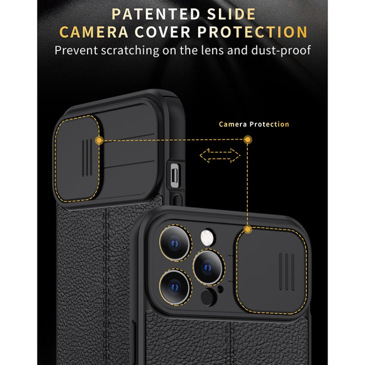 For iPhone 12 Pro Litchi Texture Sliding Camshield TPU Protective Case(Black) - iPhone 12 Pro Max Cases by buy2fix | Online Shopping UK | buy2fix