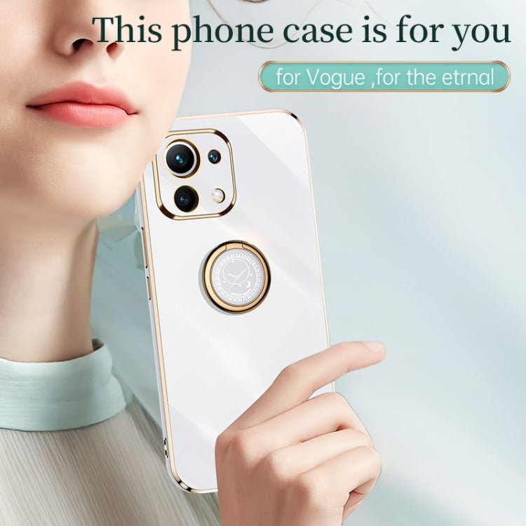 For Xiaomi Mi 11 Lite XINLI Straight 6D Plating Gold Edge TPU Shockproof Case with Ring Holder(White) - Xiaomi Cases by XINLI | Online Shopping UK | buy2fix