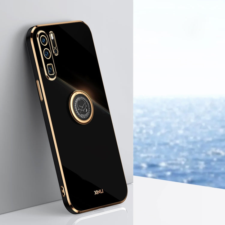 For Huawei P30 Pro XINLI Straight 6D Plating Gold Edge TPU Shockproof Case with Ring Holder(Black) - Huawei Cases by XINLI | Online Shopping UK | buy2fix