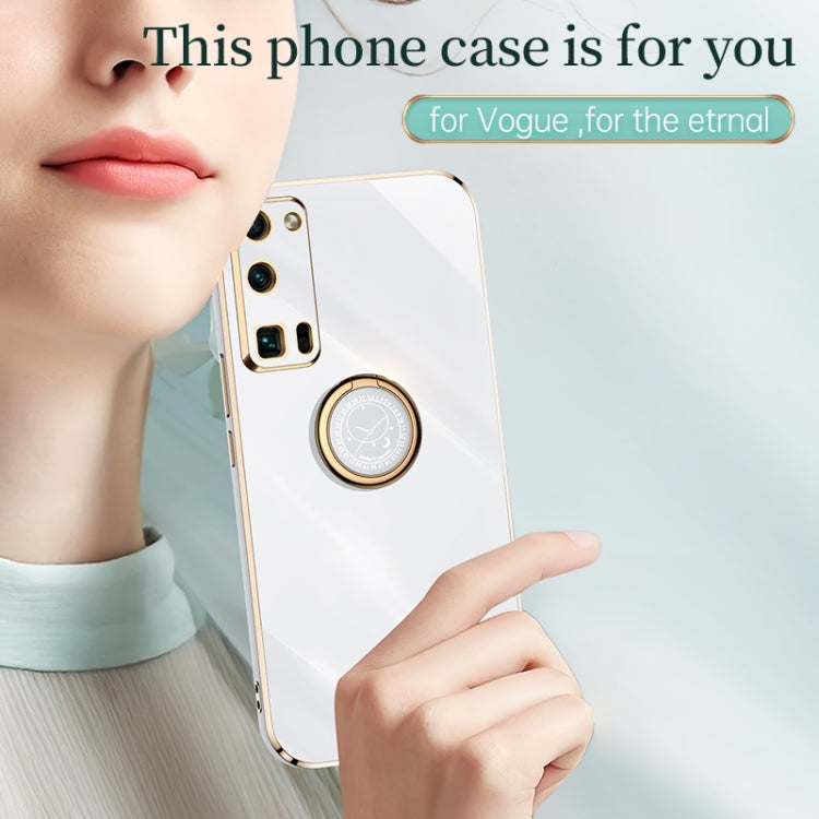 For Honor 30 XINLI Straight Edge 6D Electroplate TPU Phone Case with Ring Holder(White) - Honor Cases by XINLI | Online Shopping UK | buy2fix