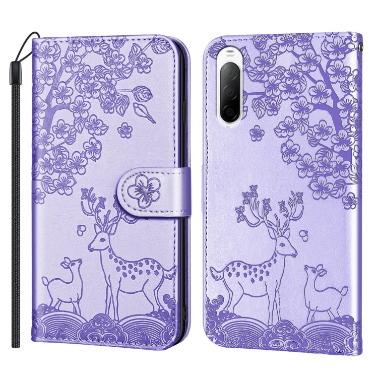 For Sony Xperia 10 II Sika Deer Embossing Pattern Horizontal Flip PU Leather Case with Holder & Card Slot & Wallet & Photo Frame(Purple) - Sony Cases by buy2fix | Online Shopping UK | buy2fix