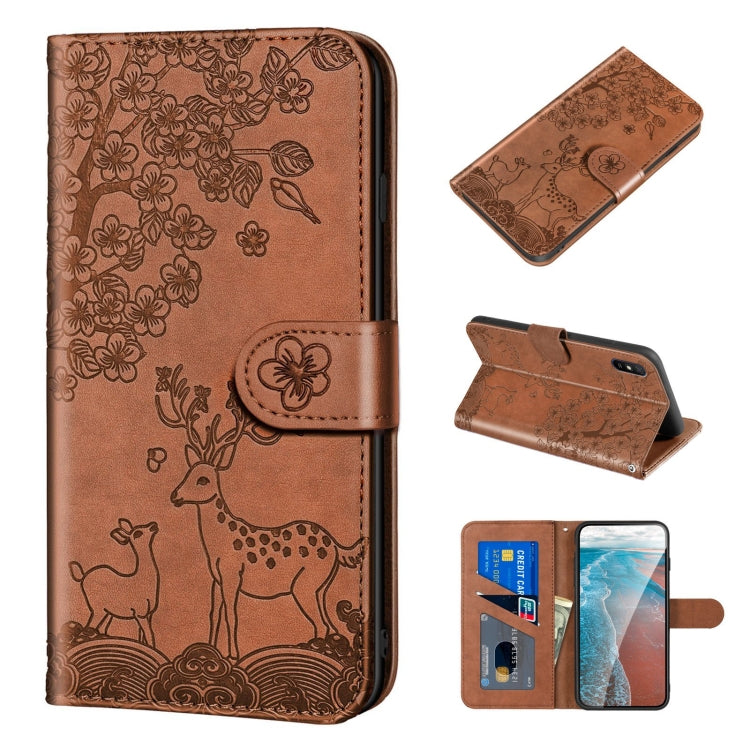 For Xiaomi Redmi 9A Sika Deer Embossing Pattern Horizontal Flip PU Leather Case with Holder & Card Slot & Wallet & Photo Frame(Brown) - Xiaomi Cases by buy2fix | Online Shopping UK | buy2fix