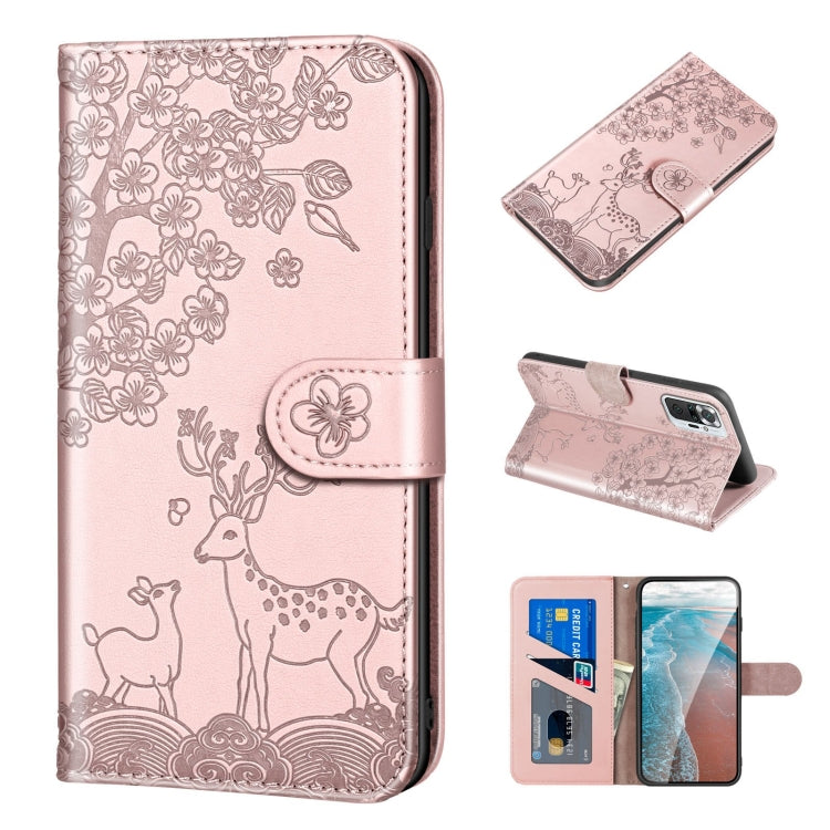 For Xiaomi Redmi Note 10 Pro Sika Deer Embossing Pattern Horizontal Flip PU Leather Case with Holder & Card Slot & Wallet & Photo Frame(Rose Gold) - Xiaomi Cases by buy2fix | Online Shopping UK | buy2fix