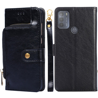 For Motorola Moto G50 Zipper Bag PU + TPU Horizontal Flip Leather Case with Holder & Card Slot & Wallet & Lanyard(Black) - Motorola Cases by buy2fix | Online Shopping UK | buy2fix