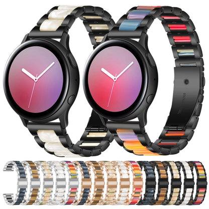 For Samsung Smart Watch 20mm Three-beads Steel + Resin Watch Band(Rose Gold White) - Watch Bands by buy2fix | Online Shopping UK | buy2fix