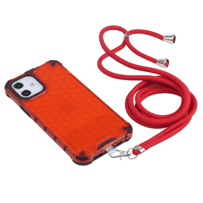 For iPhone 12 mini Shockproof Honeycomb PC + TPU Case with Neck Lanyard (Red) - iPhone 12 mini Cases by buy2fix | Online Shopping UK | buy2fix