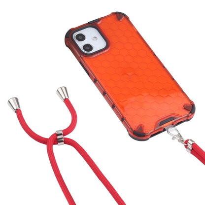 For iPhone 12 mini Shockproof Honeycomb PC + TPU Case with Neck Lanyard (Red) - iPhone 12 mini Cases by buy2fix | Online Shopping UK | buy2fix