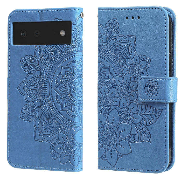 For Google Pixel 6 7-petal Flowers Embossing Pattern Horizontal Flip PU Leather Case with Holder & Card Slots & Wallet & Photo Frame(Blue) - Google Cases by buy2fix | Online Shopping UK | buy2fix