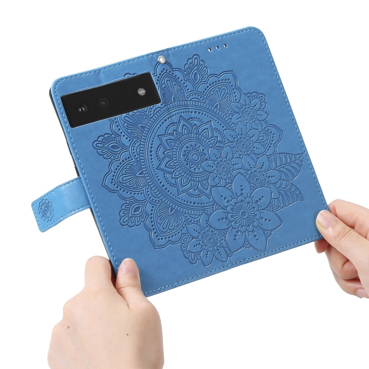 For Google Pixel 6 7-petal Flowers Embossing Pattern Horizontal Flip PU Leather Case with Holder & Card Slots & Wallet & Photo Frame(Blue) - Google Cases by buy2fix | Online Shopping UK | buy2fix