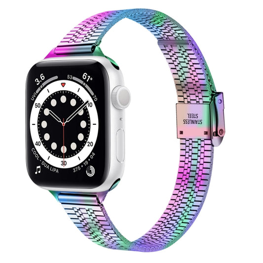 14mm Seven-beads Double Safety Buckle Slim Steel Watch Band For Apple Watch Ultra 49mm&Watch Ultra 2 49mm / Series 9&8&7 45mm / SE 3&SE 2&6&SE&5&4 44mm / 3&2&1 42mm(Colorful) - Watch Bands by buy2fix | Online Shopping UK | buy2fix