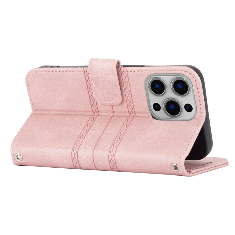 For iPhone 13 Embossed Striped Magnetic Buckle PU + TPU Horizontal Flip Leather Case with Holder & Card Slot & Wallet & Photo Frame & Sling(Pink) - iPhone 13 Cases by buy2fix | Online Shopping UK | buy2fix