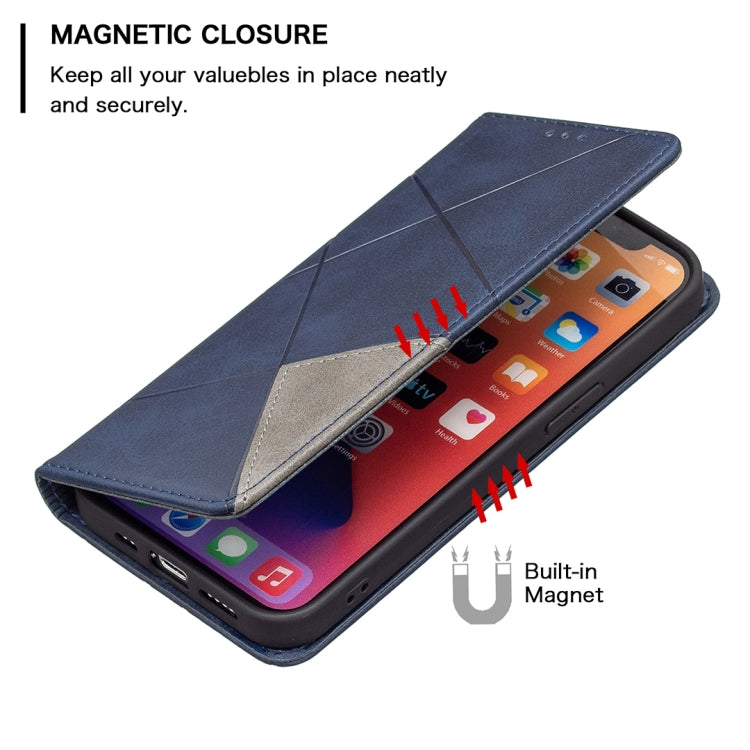 For iPhone 13 mini Rhombus Texture Horizontal Flip Magnetic Leather Case with Holder & Card Slots (Blue) - iPhone 13 mini Cases by buy2fix | Online Shopping UK | buy2fix