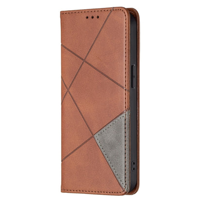 For iPhone 13 mini Rhombus Texture Horizontal Flip Magnetic Leather Case with Holder & Card Slots (Brown) - iPhone 13 mini Cases by buy2fix | Online Shopping UK | buy2fix