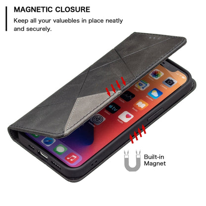 For iPhone 13 mini Rhombus Texture Horizontal Flip Magnetic Leather Case with Holder & Card Slots (Black) - iPhone 13 mini Cases by buy2fix | Online Shopping UK | buy2fix