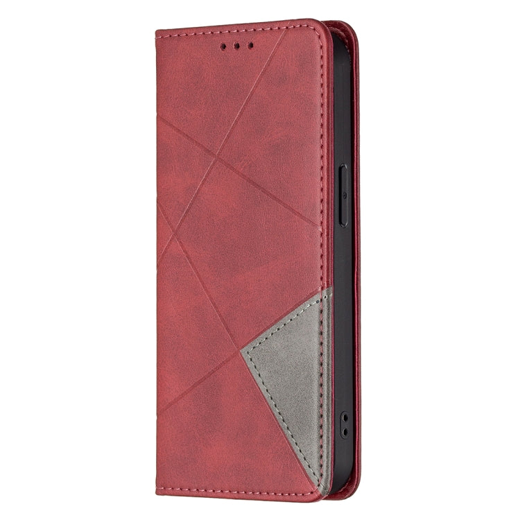 For iPhone 13 Rhombus Texture Horizontal Flip Magnetic Leather Case with Holder & Card Slots(Red) - iPhone 13 Cases by buy2fix | Online Shopping UK | buy2fix