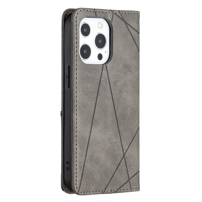 For iPhone 13 Rhombus Texture Horizontal Flip Magnetic Leather Case with Holder & Card Slots(Grey) - iPhone 13 Cases by buy2fix | Online Shopping UK | buy2fix