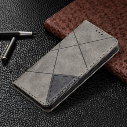 For iPhone 13 Rhombus Texture Horizontal Flip Magnetic Leather Case with Holder & Card Slots(Grey) - iPhone 13 Cases by buy2fix | Online Shopping UK | buy2fix