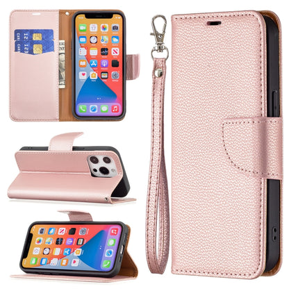 For iPhone 13 mini Litchi Texture Pure Color Horizontal Flip Leather Case with Holder & Card Slots & Wallet & Lanyard (Rose Gold) - iPhone 13 mini Cases by buy2fix | Online Shopping UK | buy2fix