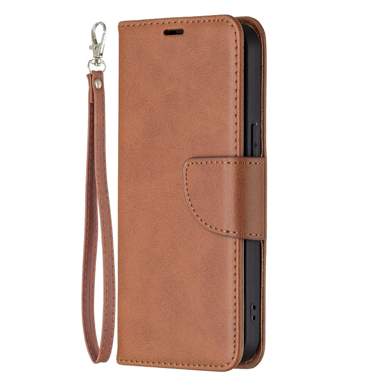 For iPhone 13 Retro Lambskin Texture Pure Color Horizontal Flip PU Leather Case, with Holder & Card Slots & Wallet & Lanyard(Brown) - iPhone 13 Cases by buy2fix | Online Shopping UK | buy2fix