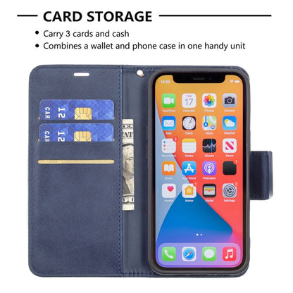 For iPhone 13 Retro Lambskin Texture Pure Color Horizontal Flip PU Leather Case, with Holder & Card Slots & Wallet & Lanyard(Blue) - iPhone 13 Cases by buy2fix | Online Shopping UK | buy2fix