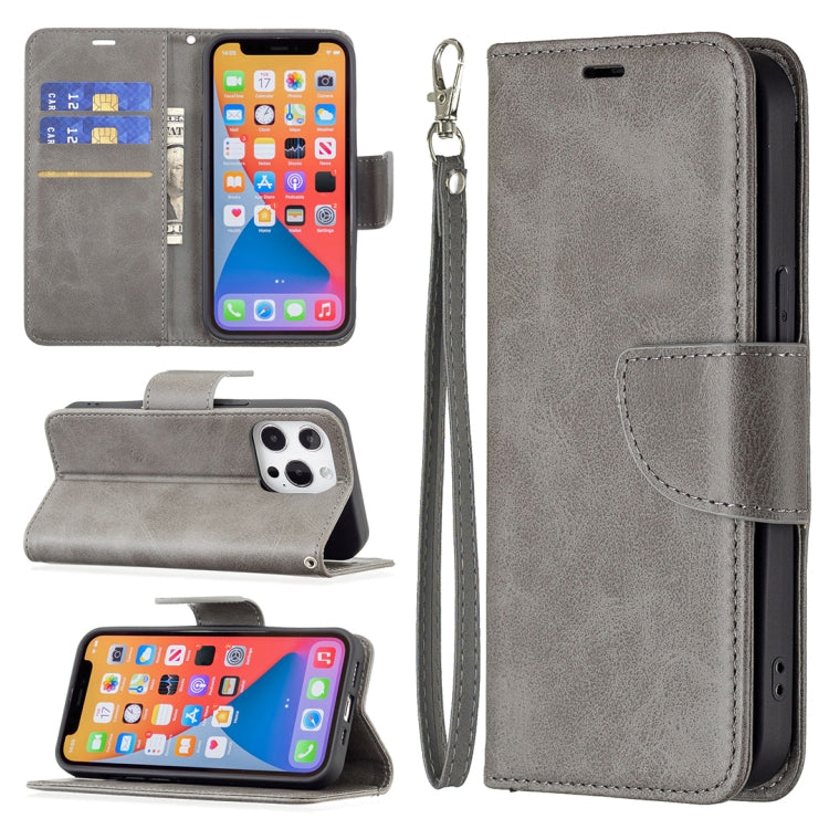 For iPhone 13 Pro Retro Lambskin Texture Pure Color Horizontal Flip PU Leather Case, with Holder & Card Slots & Wallet & Lanyard(Grey) - iPhone 13 Pro Cases by buy2fix | Online Shopping UK | buy2fix