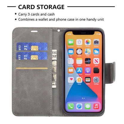 For iPhone 13 Pro Retro Lambskin Texture Pure Color Horizontal Flip PU Leather Case, with Holder & Card Slots & Wallet & Lanyard(Grey) - iPhone 13 Pro Cases by buy2fix | Online Shopping UK | buy2fix