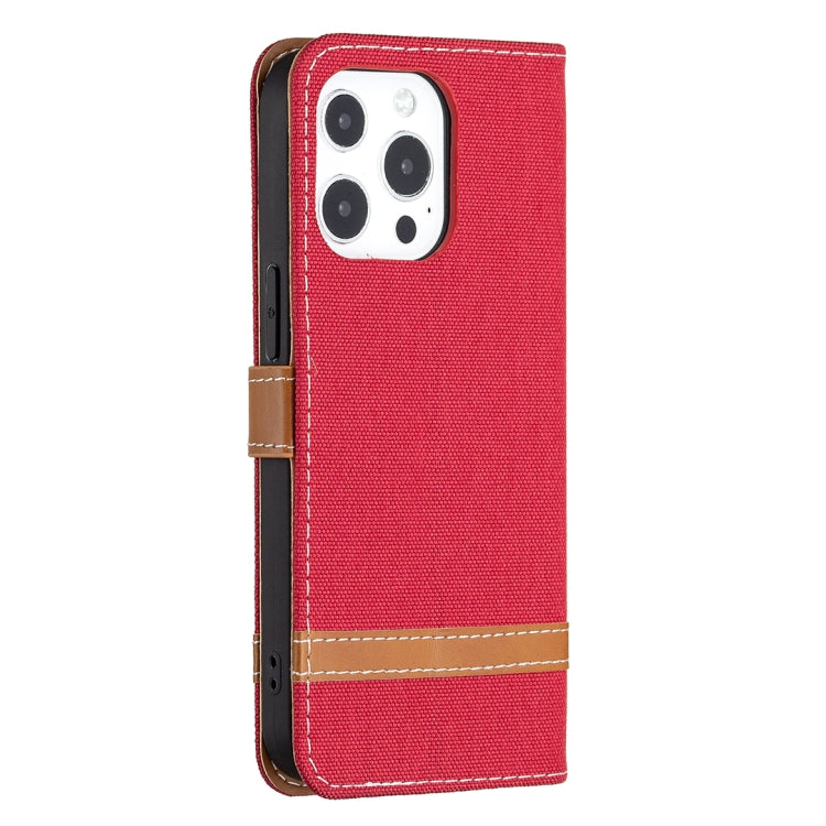 For iPhone 13 mini Color Matching Denim Texture Horizontal Flip Leather Case with Holder & Card Slots & Wallet & Lanyard (Red) - iPhone 13 mini Cases by buy2fix | Online Shopping UK | buy2fix