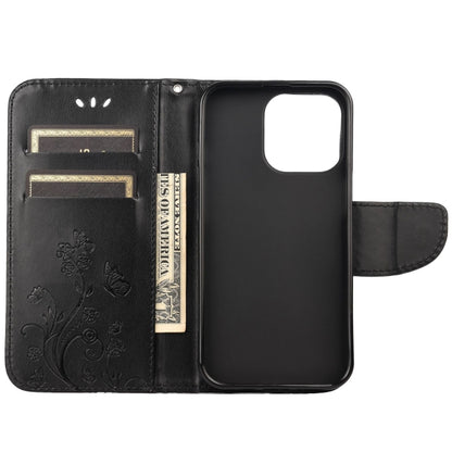 For iPhone 13 Pro Butterfly Flower Pattern Horizontal Flip Leather Case with Holder & Card Slots & Wallet (Black) - iPhone 13 Pro Cases by buy2fix | Online Shopping UK | buy2fix