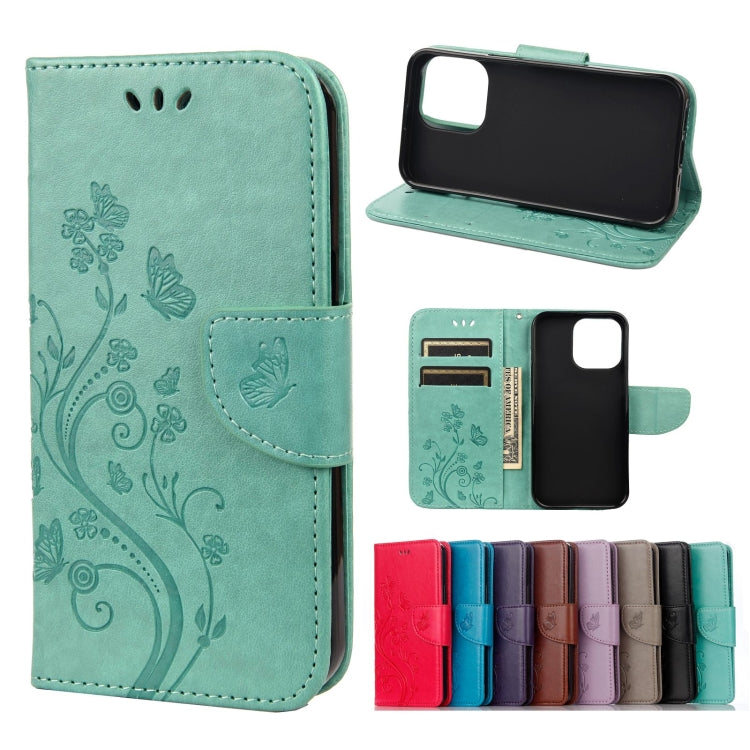 For iPhone 13 Pro Max Butterfly Flower Pattern Horizontal Flip Leather Case with Holder & Card Slots & Wallet (Green) - iPhone 13 Pro Max Cases by buy2fix | Online Shopping UK | buy2fix